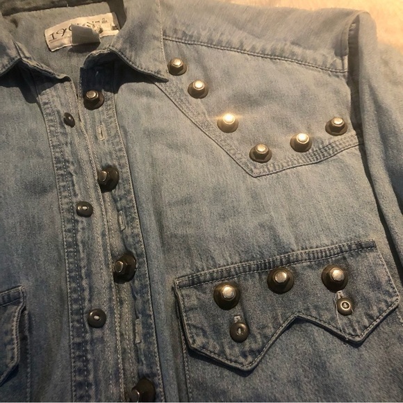 1990s ink  Y2k denim button down heavy rivet shirt sz small - Picture 4 of 6